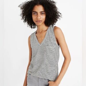Madewell Whisper Cotton V-Neck Pocket Tank in Eastwood Stripe